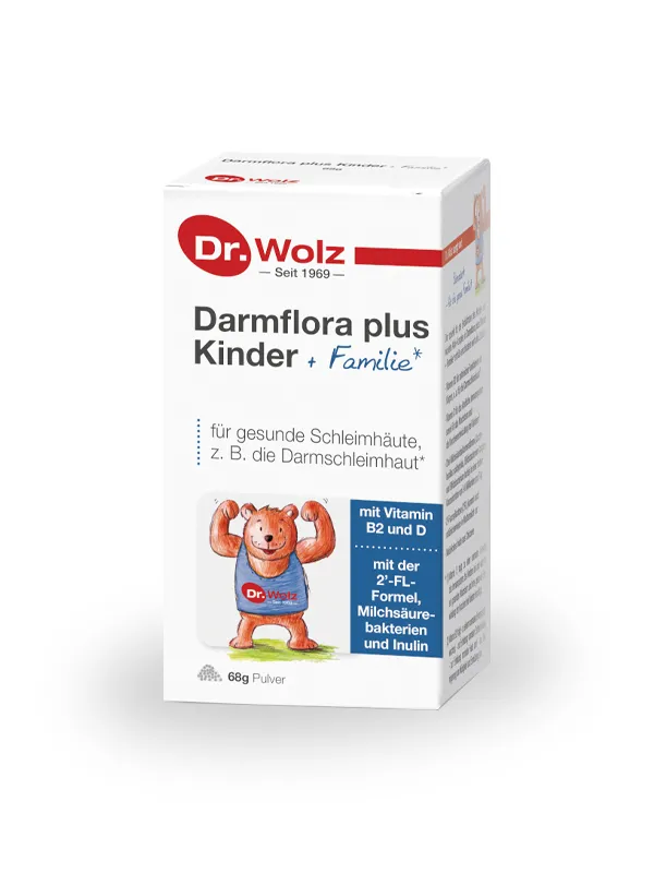 Artikal Darmflora plus Kinder + Familie® Dr. Wolz, prehransko dopolnilo – 68 g praška Fotografija